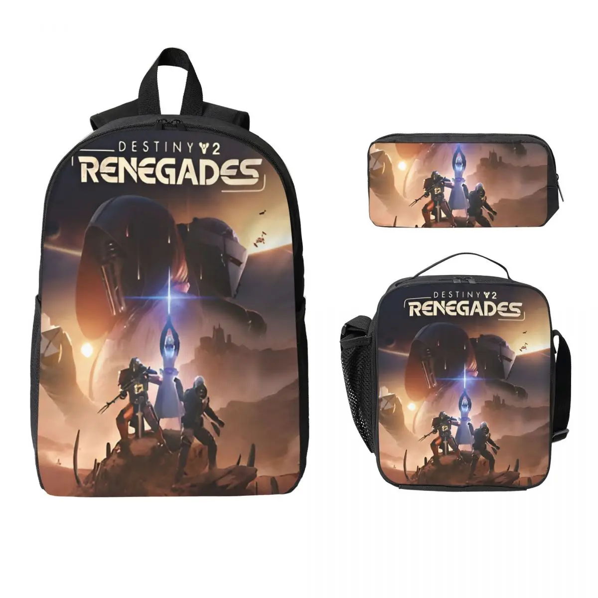 3Pcs Destiny 2 Games Accessories Backpack Set for Girls Boys Pen Bags Bookbag Sets with Lunch Box For School Students Daypack