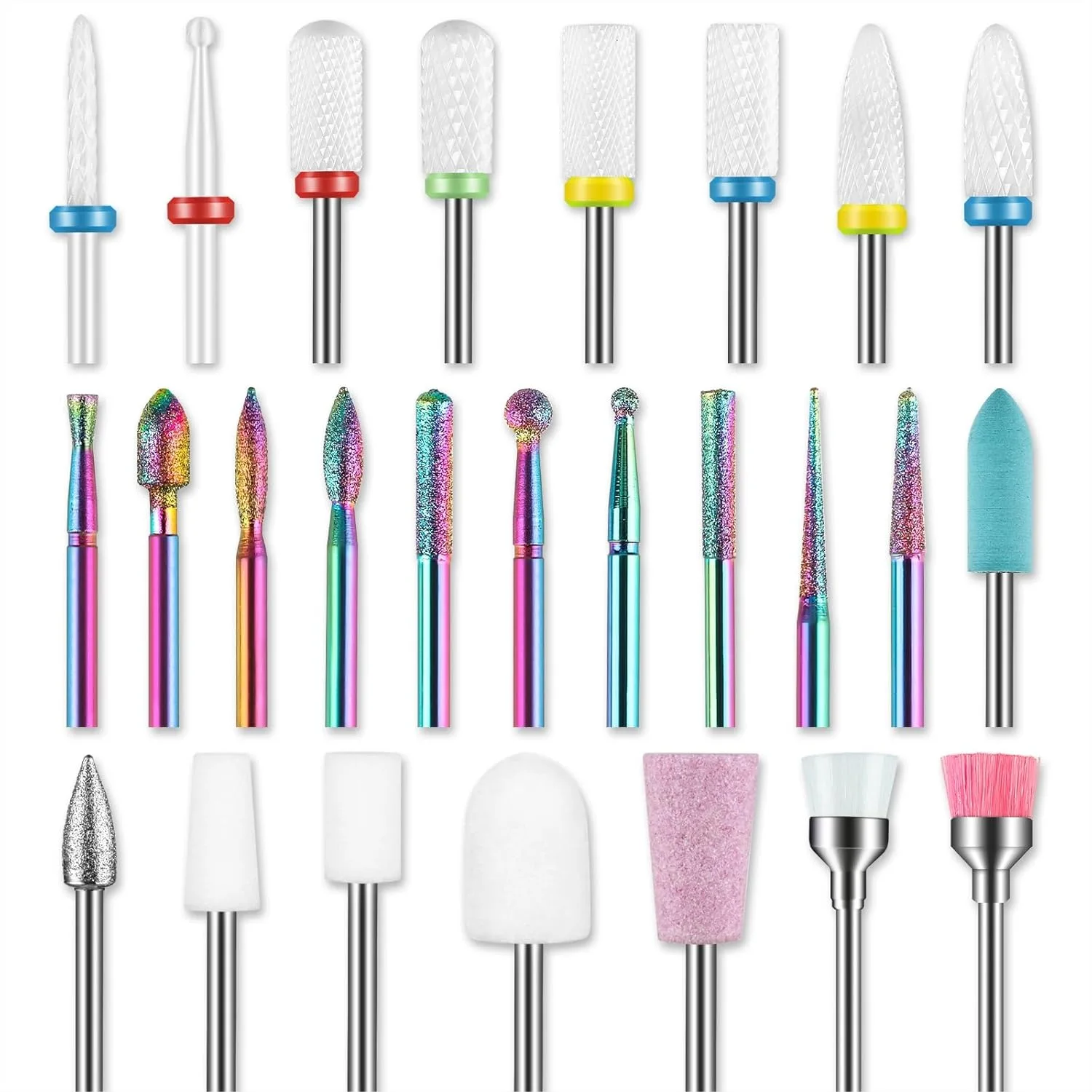 

26pcs Nail Drill Bits Set, 3/32inch Ceramic Bits for Cuticle Acrylic Gel Nail Tech Manicure Pedicure Home Salon