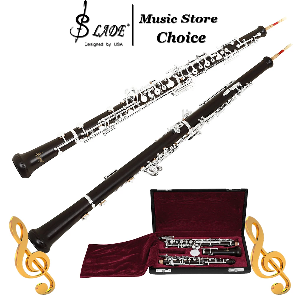 22 Keys Oboe C Key Full Automatic Style Ebony Oboe Cupronickel Silver-Plate Body Desigin Oboe with Case Great for Perform & Exam