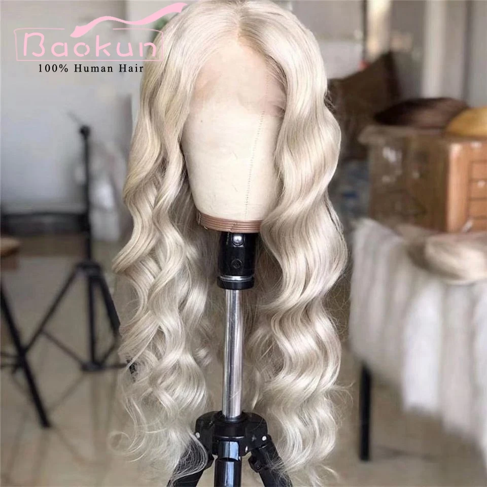 Loose Wave Platinum Loiro Peruca para Mulheres, 360 Lace Frontal Cabelo Humano Perucas, 13x6, 13x4, sem cola, HD, Transparente