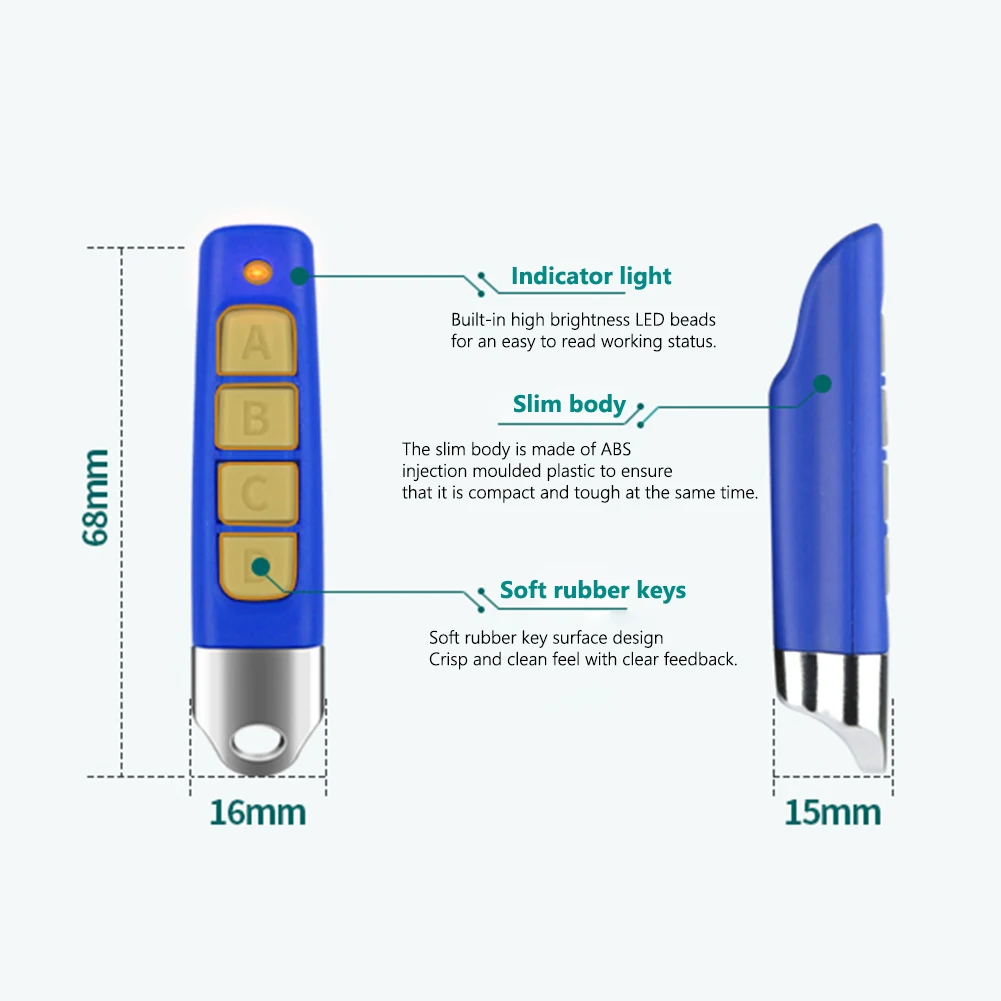 Control remoto de 433MHz con batería, 4 teclas, clonación, Control remoto, Control remoto multifuncional, copia de aprendizaje para puerta de garaje