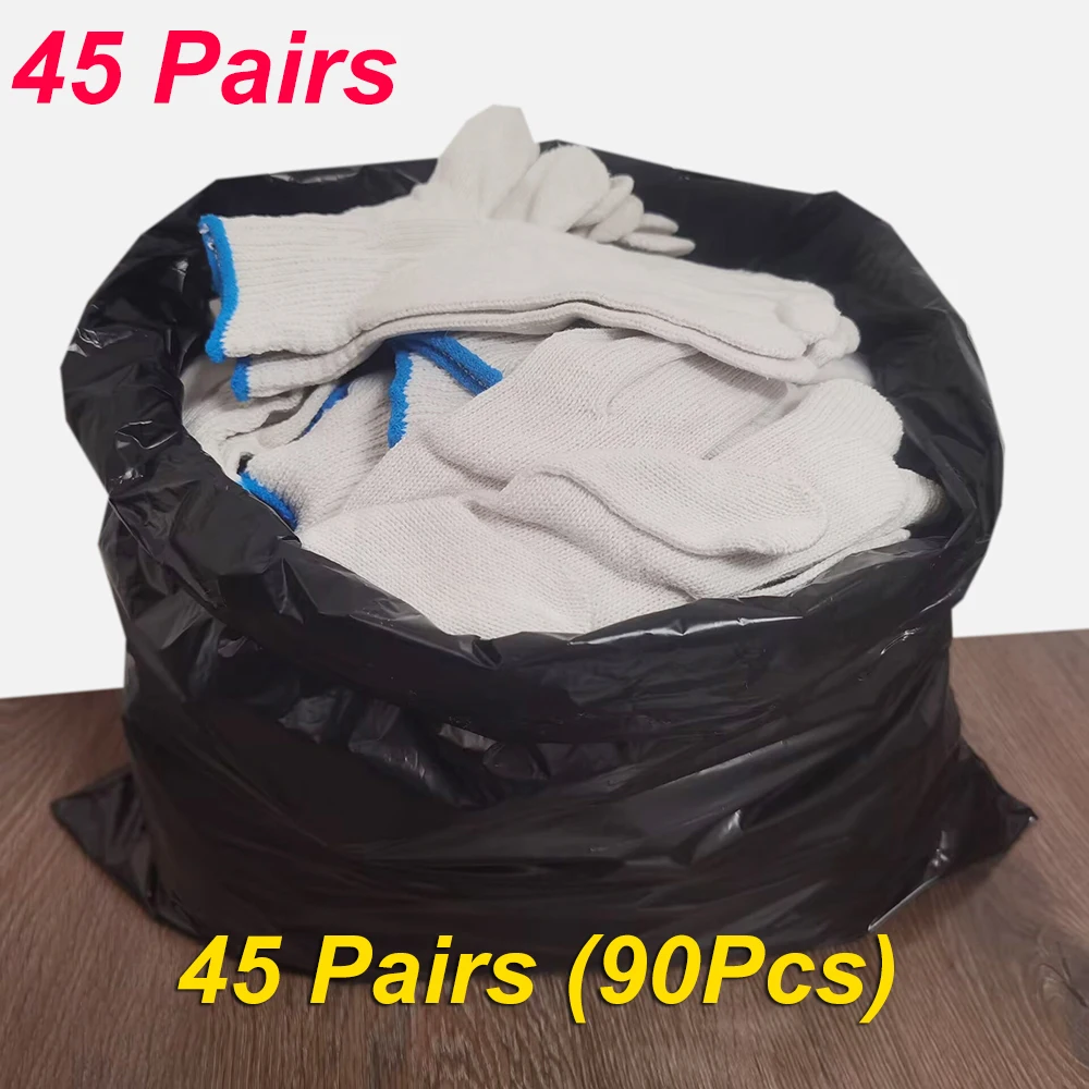

90Pc Set 45 Pairs Protective Gloves Cotton Thread Gloves Work Thick Nylon White Yarn Wear Resistant Cotton Thread Gloves