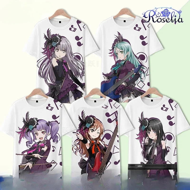 Camiseta de manga corta para homens e mulheres, anime, sonho bang, roselia, impresión 3d, yukina, minato, sayo, hikawa, lisa