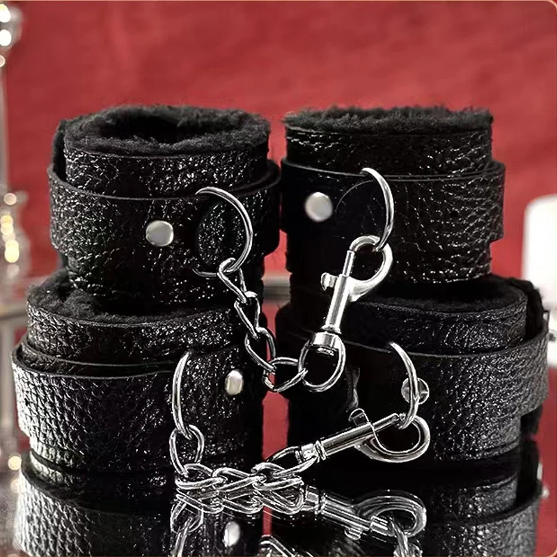 10 Pcs/set Leather Sex Toy BDSM Kits Plush Bondage Handcuffs Sex Games Whip Gag Nipple Clamp Sexy for Couples Exotic Accessories