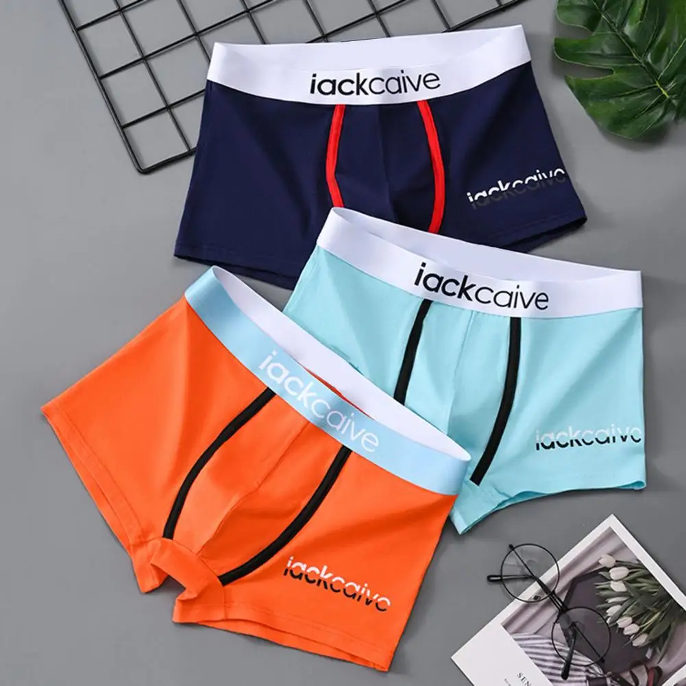 Men Boxer Briefs Wide Waistband Mid-rise Letter Print Shorts Underwear Moisture-Wicking U-convex Sport Panties Мужские Шорты.