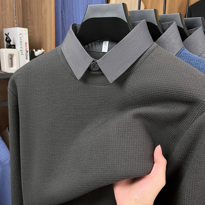 

Поддельный шерстяной свитер из двух частей для папы, новинка 2025, осень и зима, мужской утепленный теплый свадебный банкетный туризм, офис на открытом воздухе