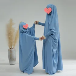 Mom Daughter Hijab Abaya Muslim Women Girl Prayer Garment Eid Ramadan Islam Clothing Khimar Kaftan Turkey Robe Burqa Hooded Gown