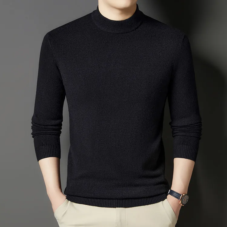 

Winter New Men's Semi-turtleneck Sweater, Including Wool Bottoming Shirt, Warm Casual Knitted Sweater, Solid Color Versatile