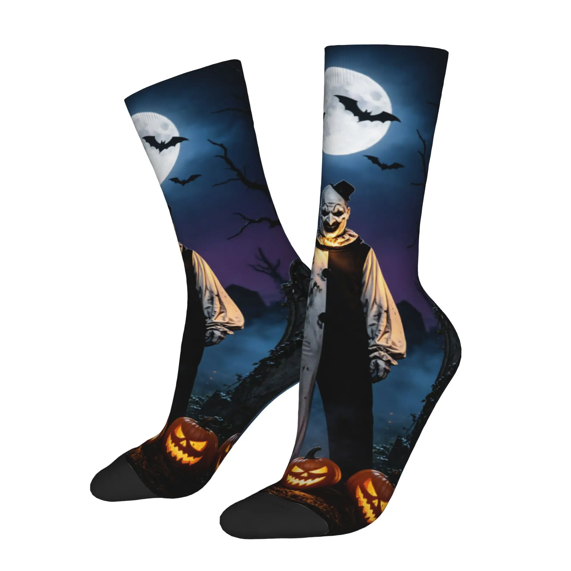 Hip-hop Terrifier Halloween Pumpkin Basketball Socks Horror Movie Polyester Middle Tube Socks for Women Men Non-slip