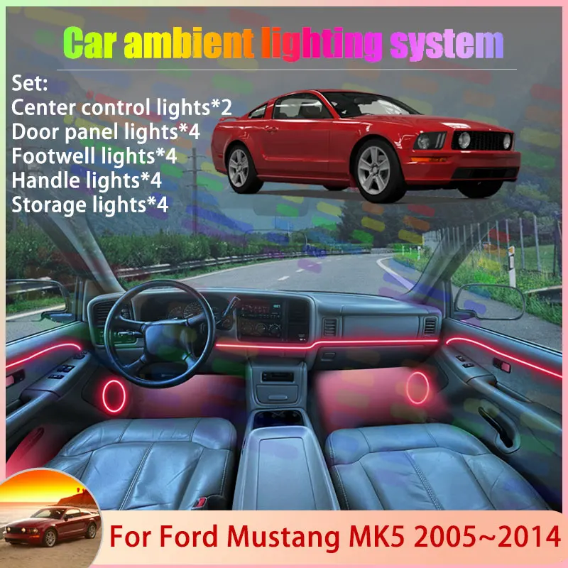 

Для Ford Mustang MK5 2005 ~ 2014 GT500 2006 2007 2/18 в 1, автомобильная атмосферная лампа, RGB абажур, ансамбль, стример, атмосферный набор