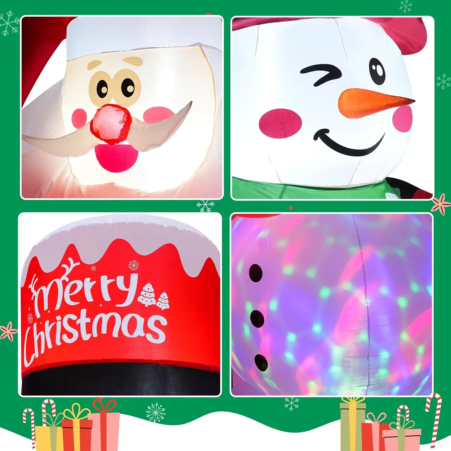 7FT Christmas Outdoor Inflatable Decoration, Santa and Snowman Toasting with Lights, Rotating Colorful LED Design