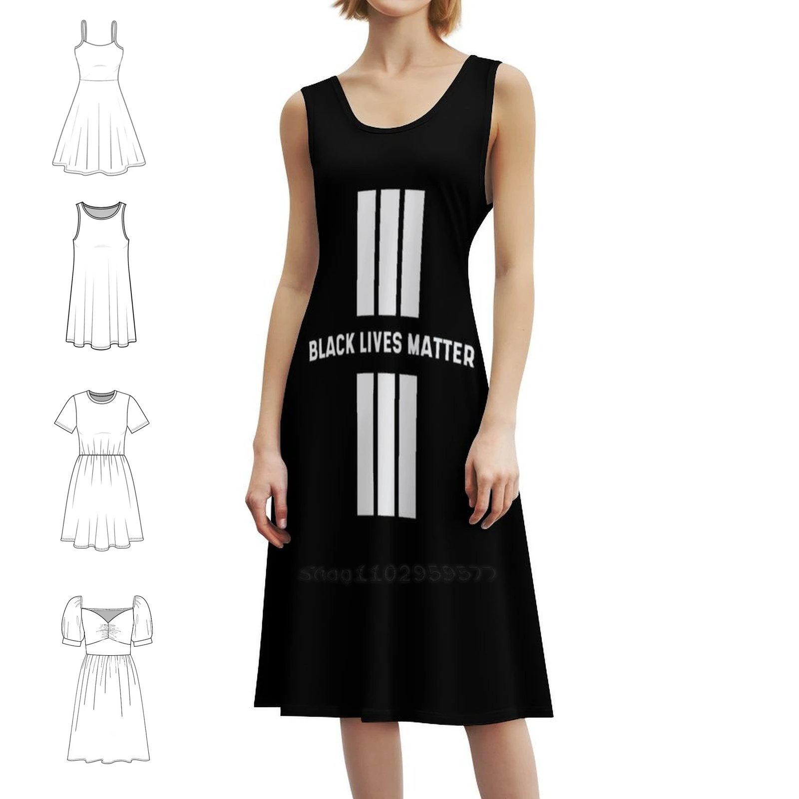 

Простое черно-белое винтажное богемное платье Lives Matter с пышными рукавами или вариантами без рукавов для женщин, платье Breathe