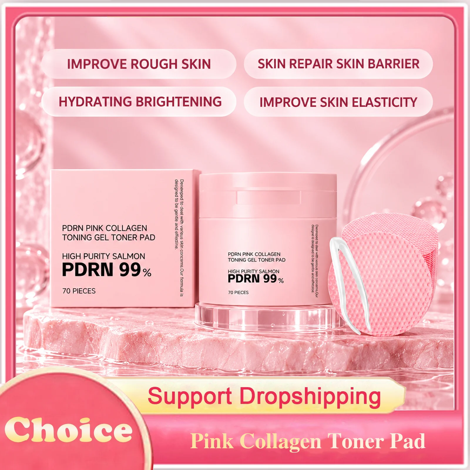 PDRN Pink Collagen Toner Pad Improve Rough Skin Repair Skin Barrier Soothe Redness Shrink Pores Hydrating Brightening Face Care