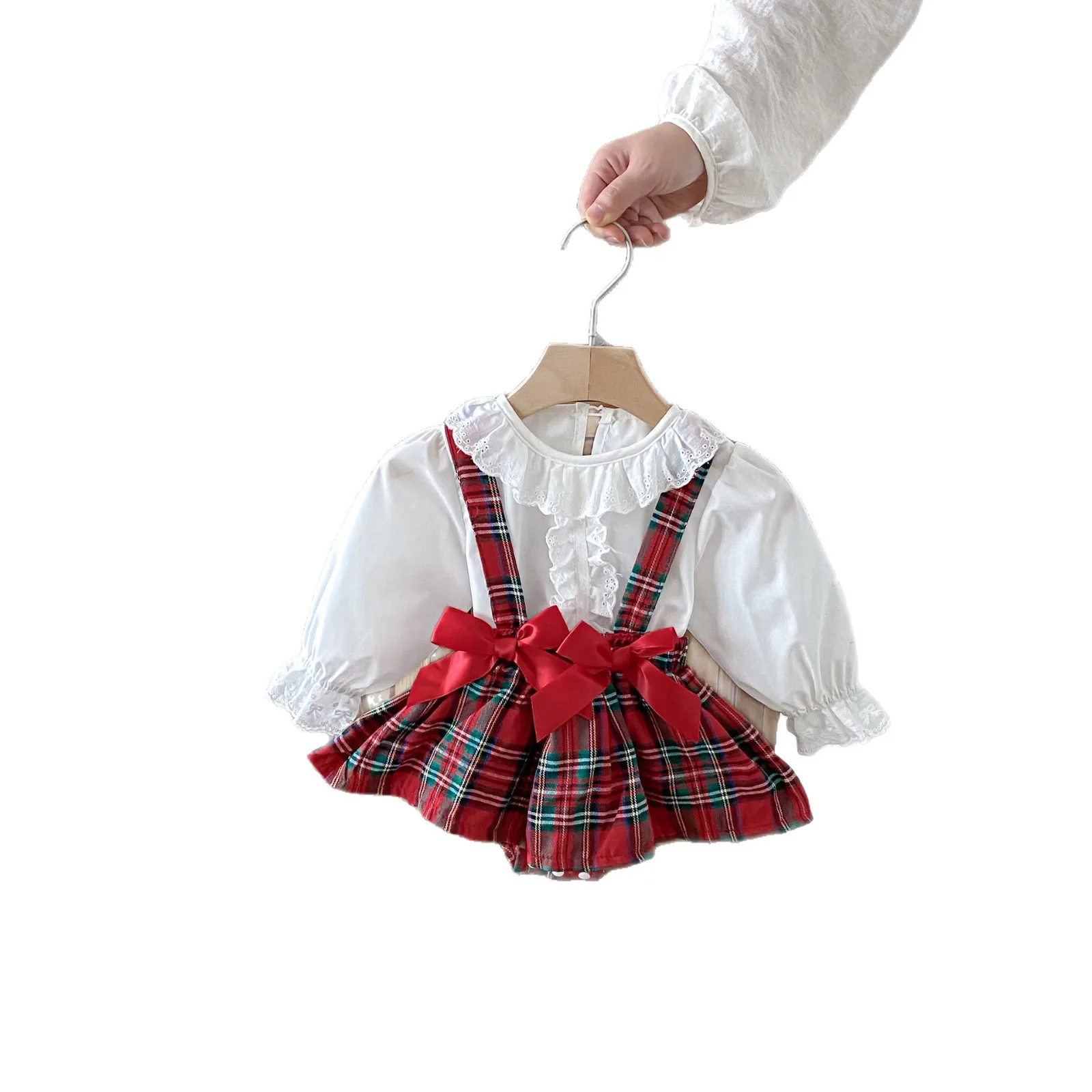 2026 طفل الربيع والخريف نمط حزام تنورة مجموعة المرأة متقلب ربطة القوس فيونكة كم طويل علوي متقلب بذلة ها فستان