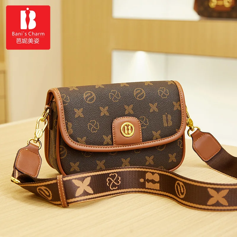 

Independent brand 2024 young women's bag light luxury fashion full printed saddle bag single shoulder crossbody bag C001