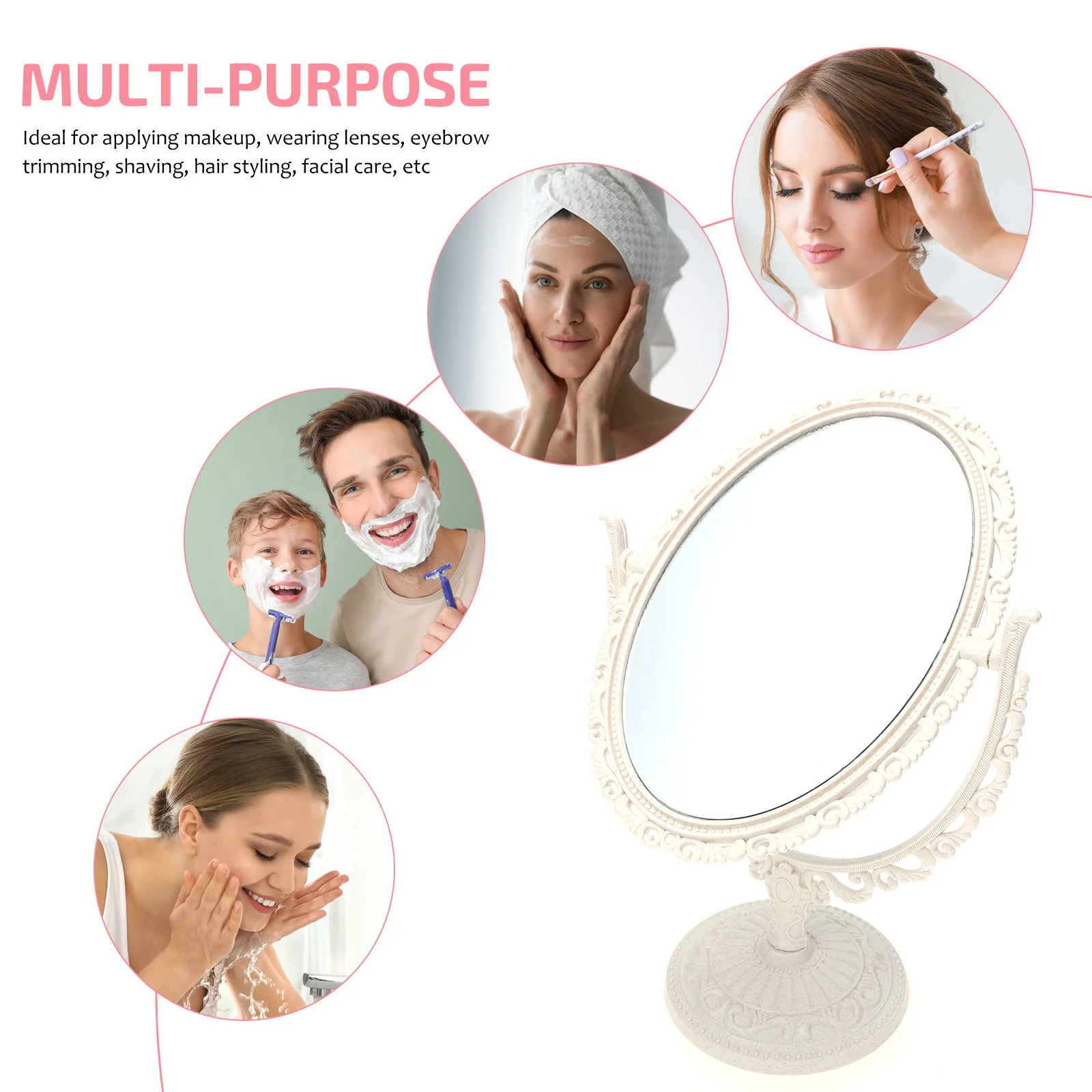 مرآة مكياج عتيقة مزدوجة الجانب، قاعدة ثابتة لسطح المكتب، تصميم بسيط، مرآة منزلية لغرفة النوم