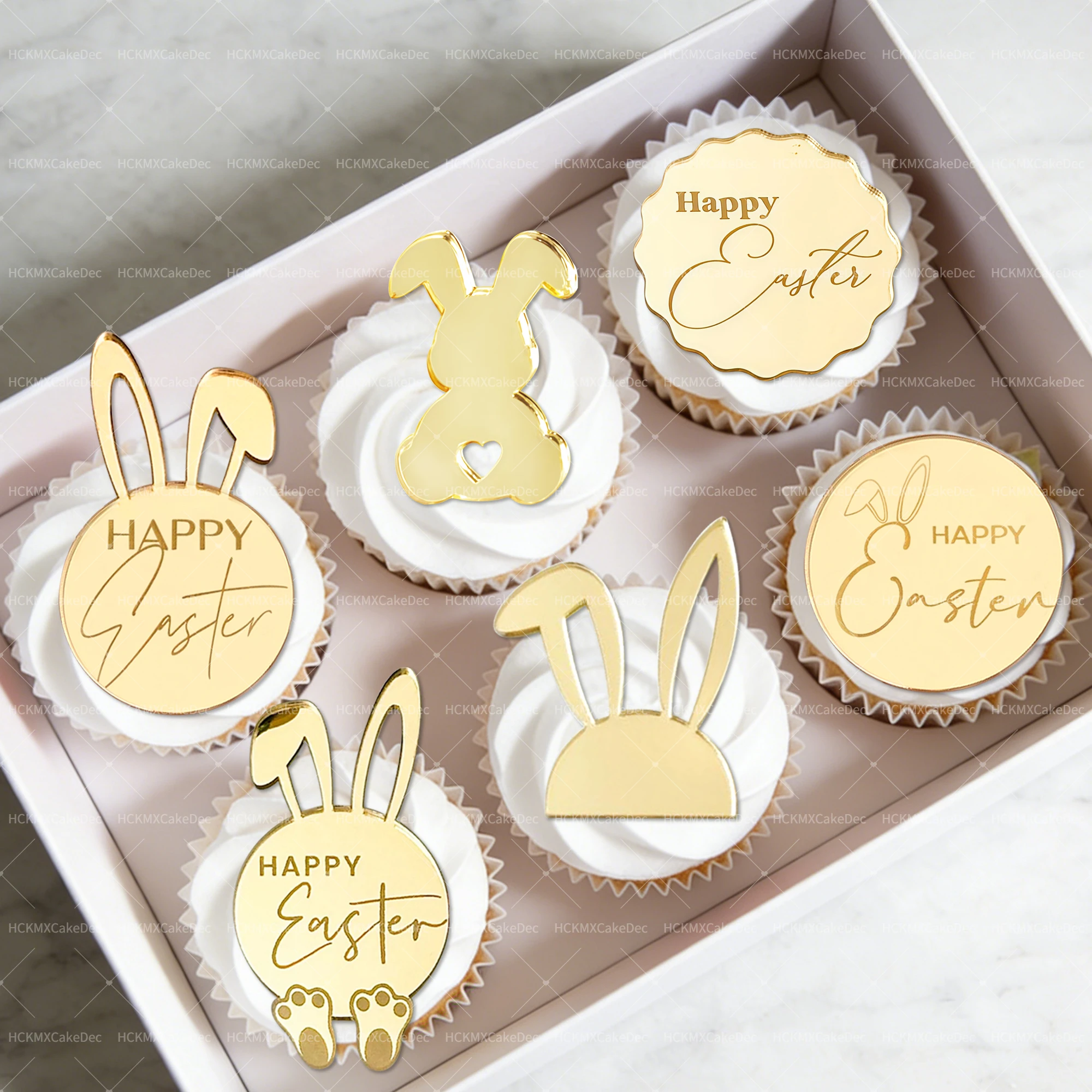 5 Stück/10 Stück Frohe Ostern Gold Acryl Cupcake-Topper Hasen-Kuchendekoration für Oster-Party Kuchendekoration Zubehör