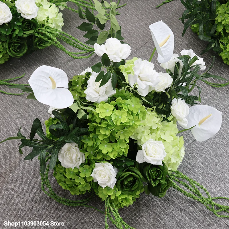 Weißes Kunstblumen-Arrangement Anthurium Calla-Lilie Orchidee Hortensie Blumendekoration für Hochzeitsgang Bodenblumen-Dekorationsstücke – Detail 5
