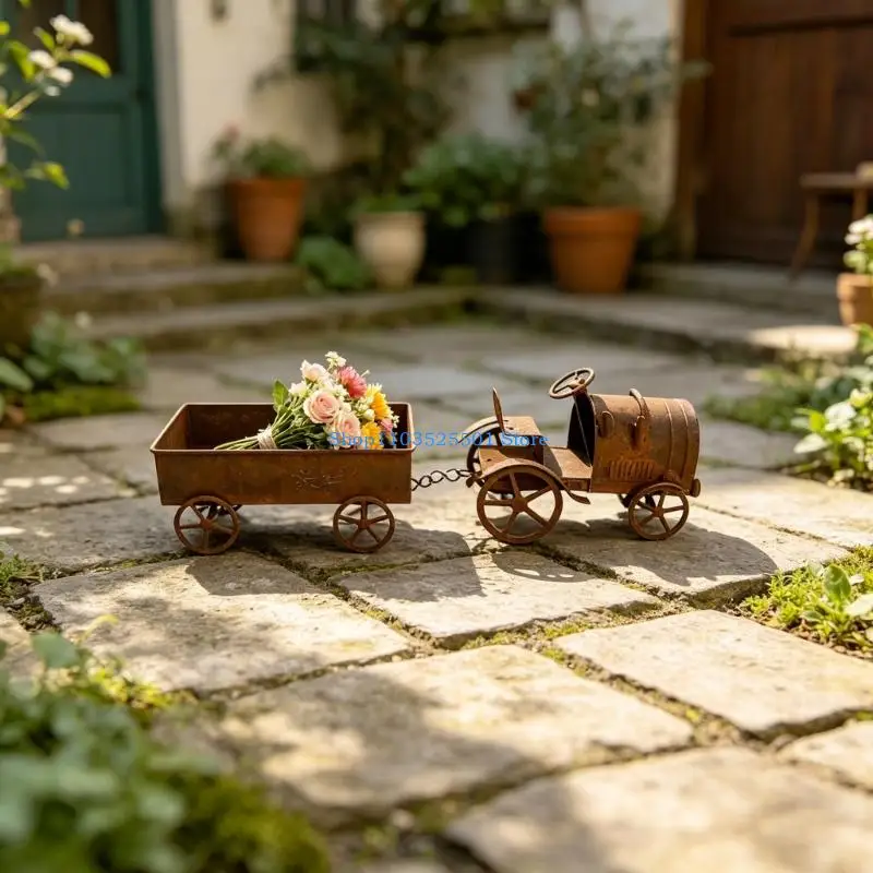 Handcrafted Iron Tractor Flower Holder Enhances Any Outdoor Setting For Porch 400D