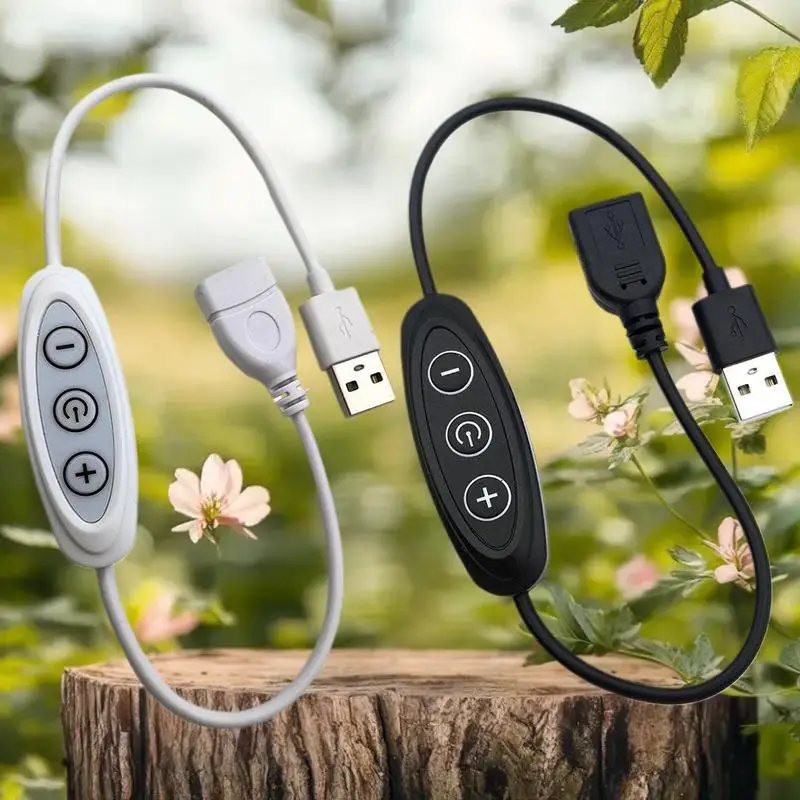 10-Level Dimming USB Cable - 5V 2A LED Light Controller with 3-Button Switch for Flexible Brightness Adjustment