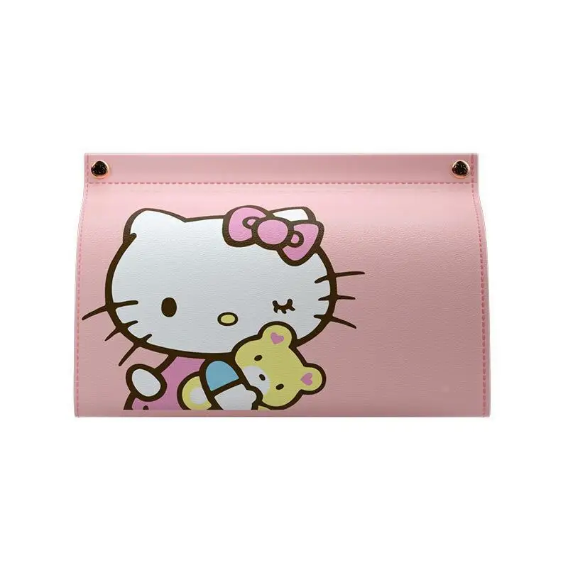 Hello Kitty Portable Car Tissue Box Cute Cartoon Makeup Bag for Women Creative Drawstring Paper Box