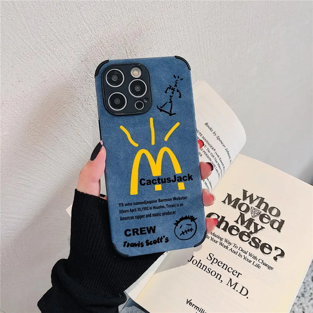 Luxury Street Hip Hop Cactusjack Label suede soft leather Phone Case for iPhone 11 14 12 13 15Pro Max 15 16Pro bcover shockproof