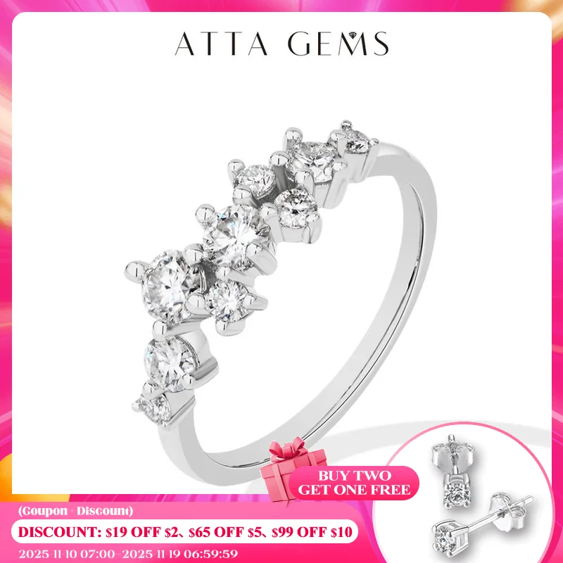 

ATTAGEMS Sparkling Moissanite Diamond Ring DVVS1 Round Cut Solid 925 Sterling Sliver Rings forWomen Party Fashion Design Jewelry