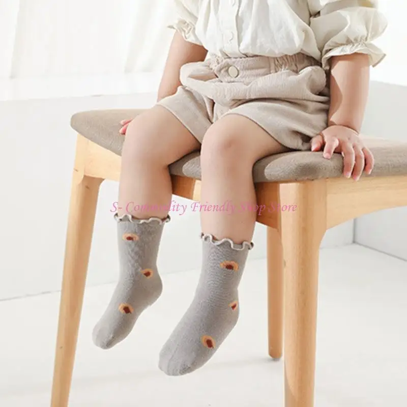 

85AE Детские хлопковые носки до щиколотки с рюшами на нескользящей подошве для девочек, одежда для активного образа жизни, и для