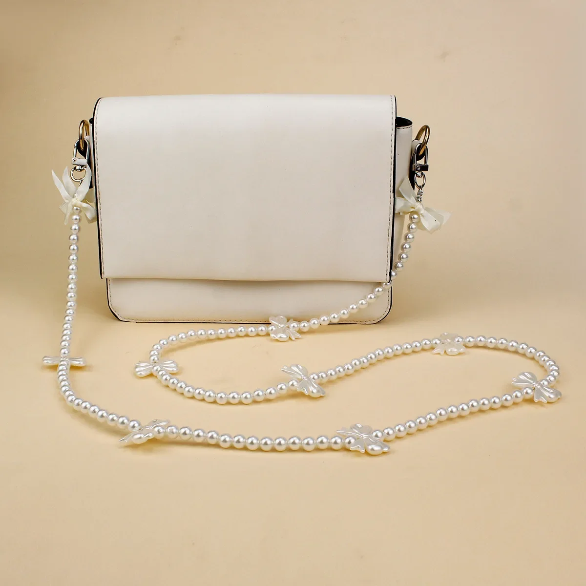 Bowknot اللؤلؤ حقيبة سلسلة الهاتف الحبل حقيبة يد مقابض محفظة استبدال طويل مطرز سلسلة الكتف الهاتف المحمول حقيبة الأشرطة حزام #4