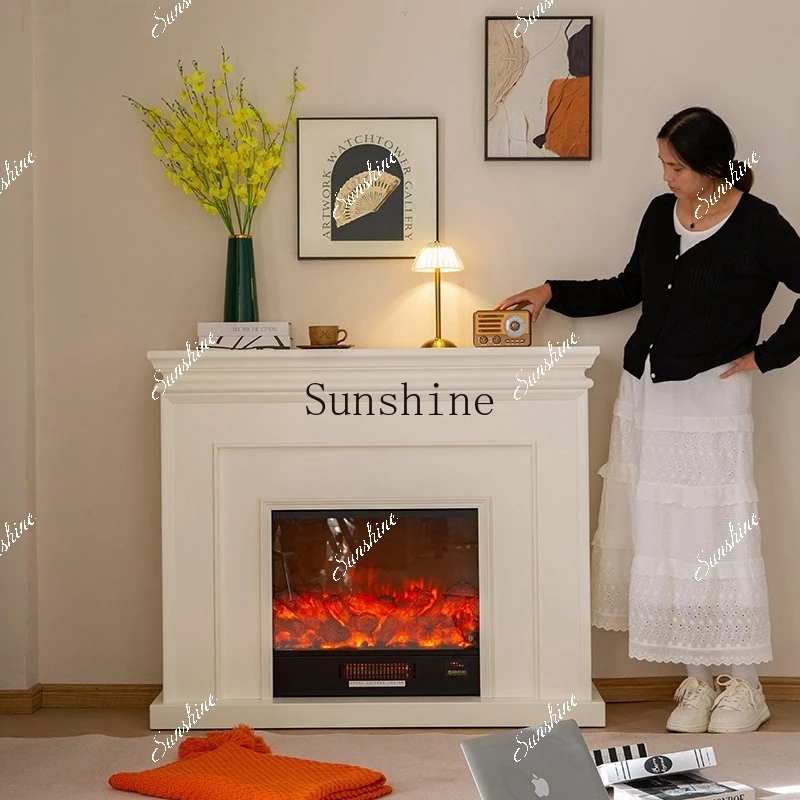 1.5 meters 1.2 meters simple solid wood fireplace decorative cabinet milk white fireplace simulation fire home  FT