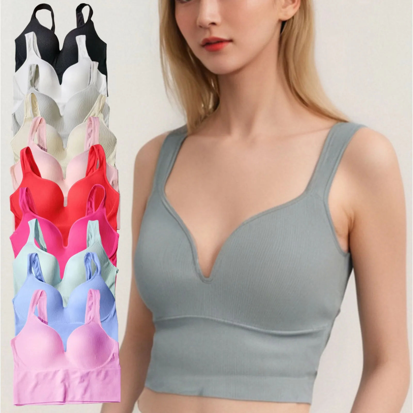 レディースシームレス通気性スポーツブラノンワイヤークロップトップファッションソリッドカラータイトなジムトレーニング服女性ブラジャー