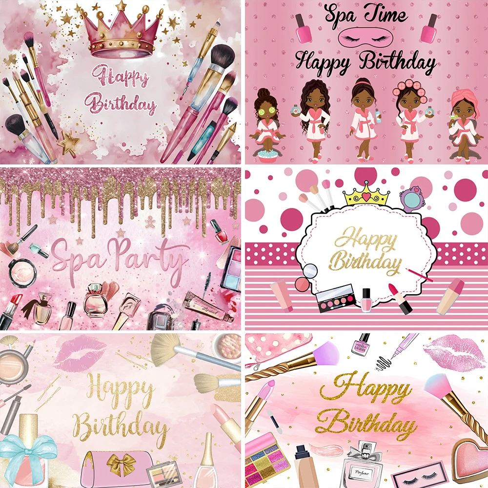 Sexy Lady Women Spa Party Theme Photography Pink Beauty Makeup Girls Princess Sweet Birthday Party Background Banner Decor