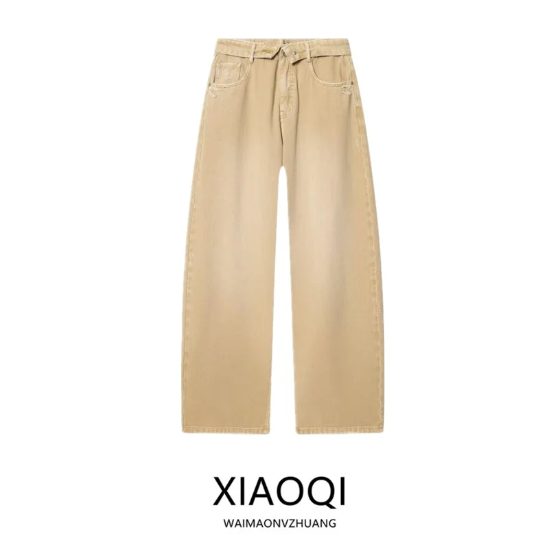 

Spring 2026 Women's Versatile Mid-Waist Cuffed Jeans Loose Fit Natural Waist Button Closure Long Pants Casual Fashion