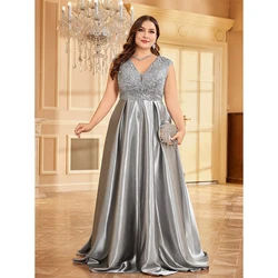 Summer clothes Women Sleeveless V Neck Gray Lace High Waist Elegant Gown Cocktail Prom Evening Party Long Maxi dresses