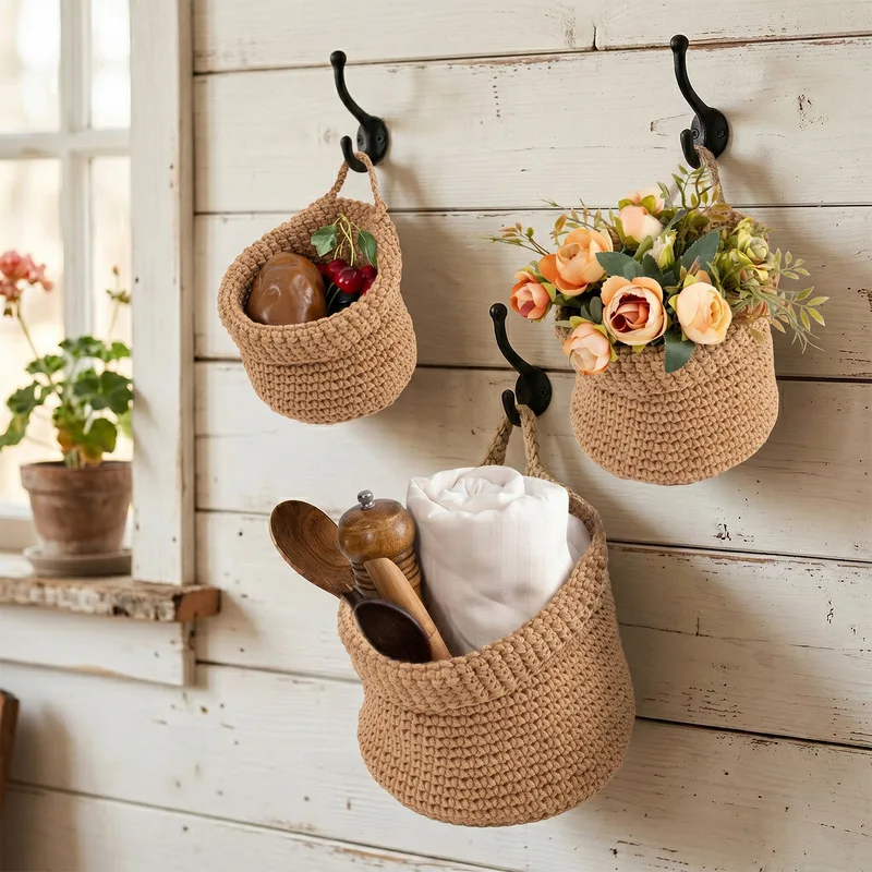 Cotton Rope Woven Hanging Fruit Mesh Bag Wall Mounted Vegetable Storage Basket Kitchen Wall Mounted Agricultural Products