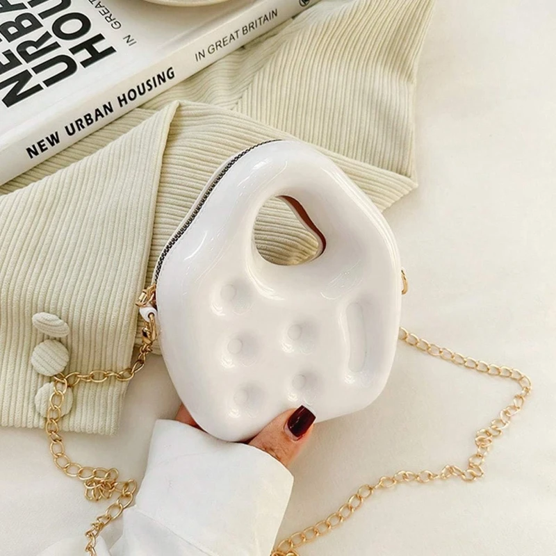 White Pink Macaron colors Glossy PVC Bubble Mini Compact Handbag Cute Irregular Shape Chain Crossbody Phone Bag For Girls Women