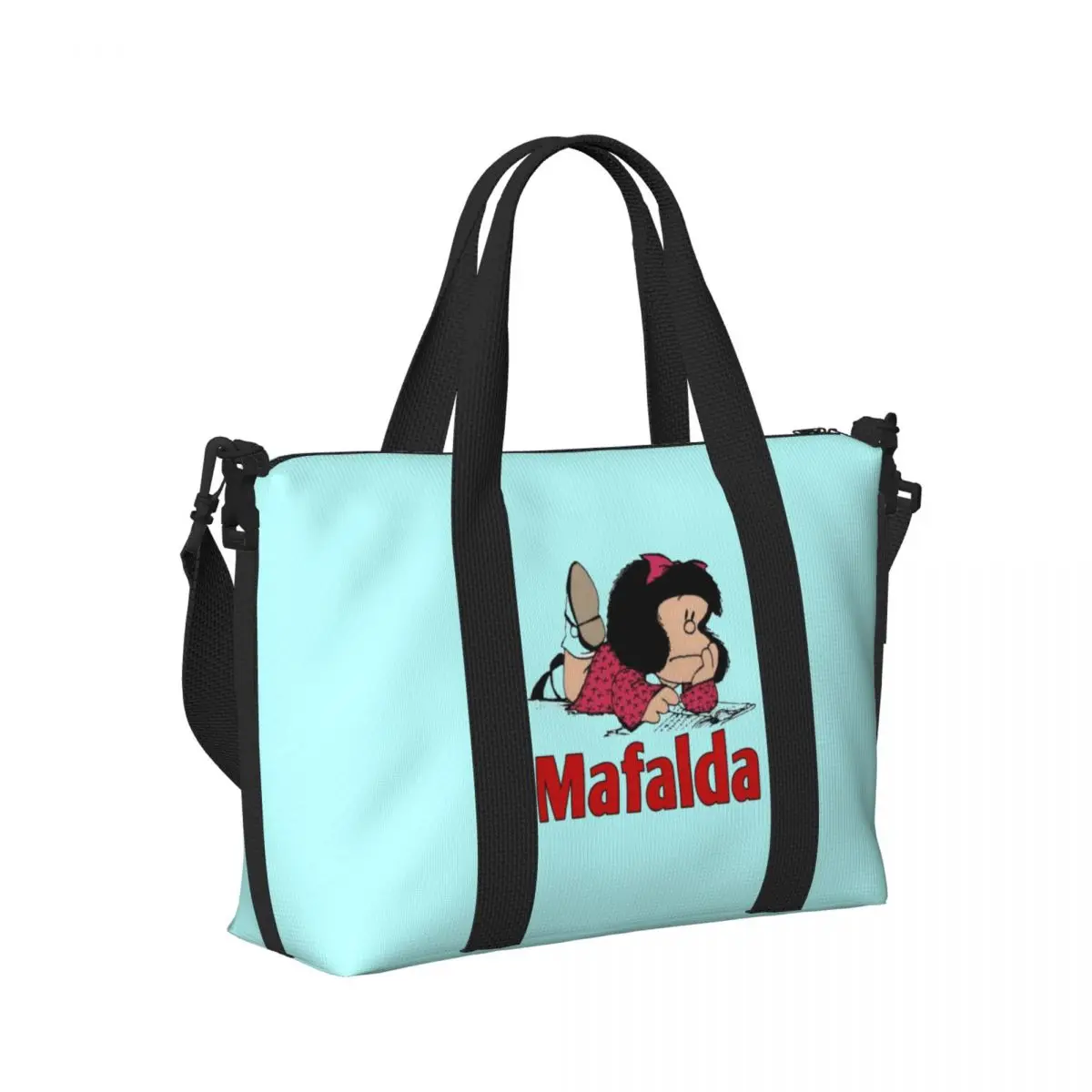 Custom Mafalda Tote Bag Women Large Capacity Cartoon Gym Beach Shoulder Travel Bag