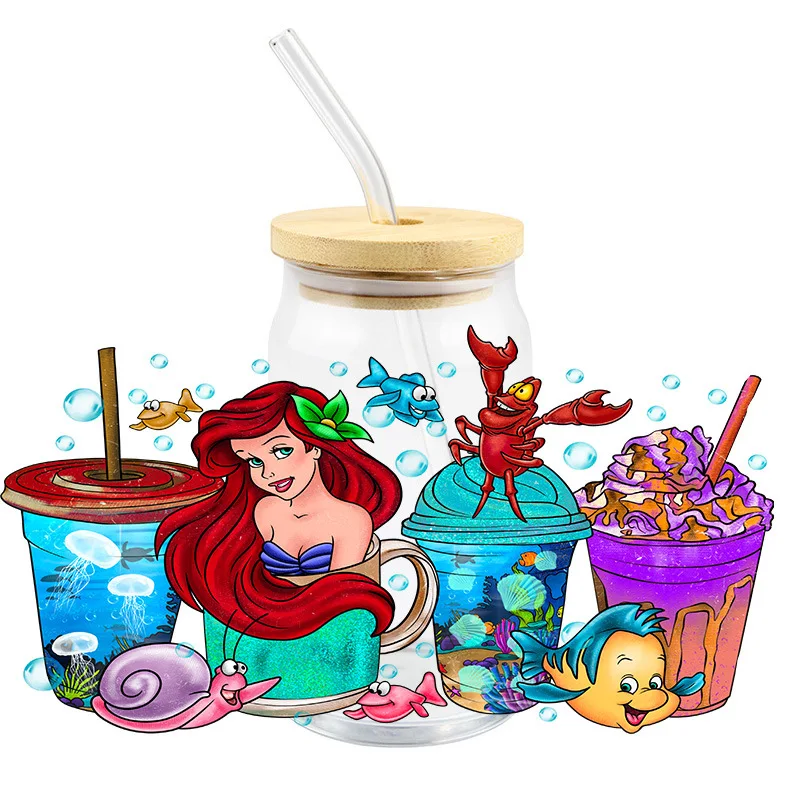 

Mermaids UV DTF Sticker For 16oz GlassCup Disney Car Transfer Decal Sticker Custom Labels DIY Selfadhesive