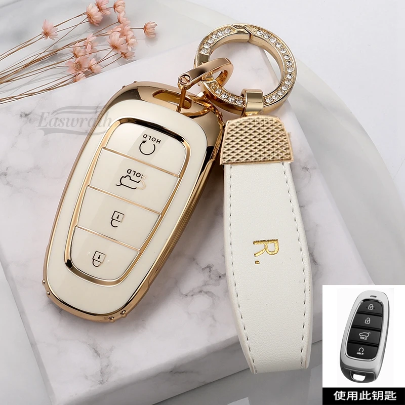 

Car TPU Key Case Holder Cover For Hyundai Tucson Solaris Sonata Hybrid NEXO NX4 Santafe dn8 4 Butons Keychain 2020 2021 2022