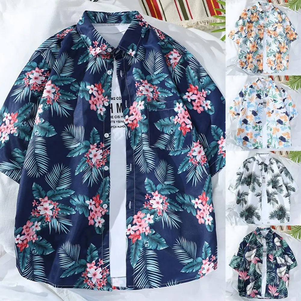 Camisa Aloha hawaiana Floral para hombre, ropa de playa de manga corta, secado rápido, informal, con botones, para vacaciones, verano, 2022