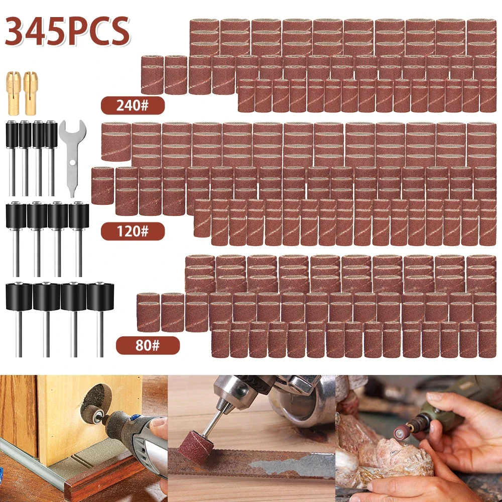 345Pcs Sanding Drum Kit 80/120/240 Grit Drum Sander Sleeves Sanding Bands Bits Rotary Tool Accessories For Drill WoodWorking2025