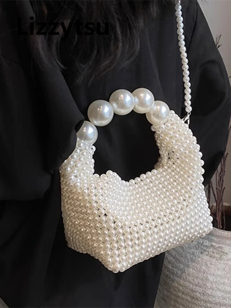 

Lizzytsu Vintage Casual White Pearl Crossbody Bag Women Korean Easymatch Streetwear Shoulder Bag Daily Wear Fashion Mini Bag