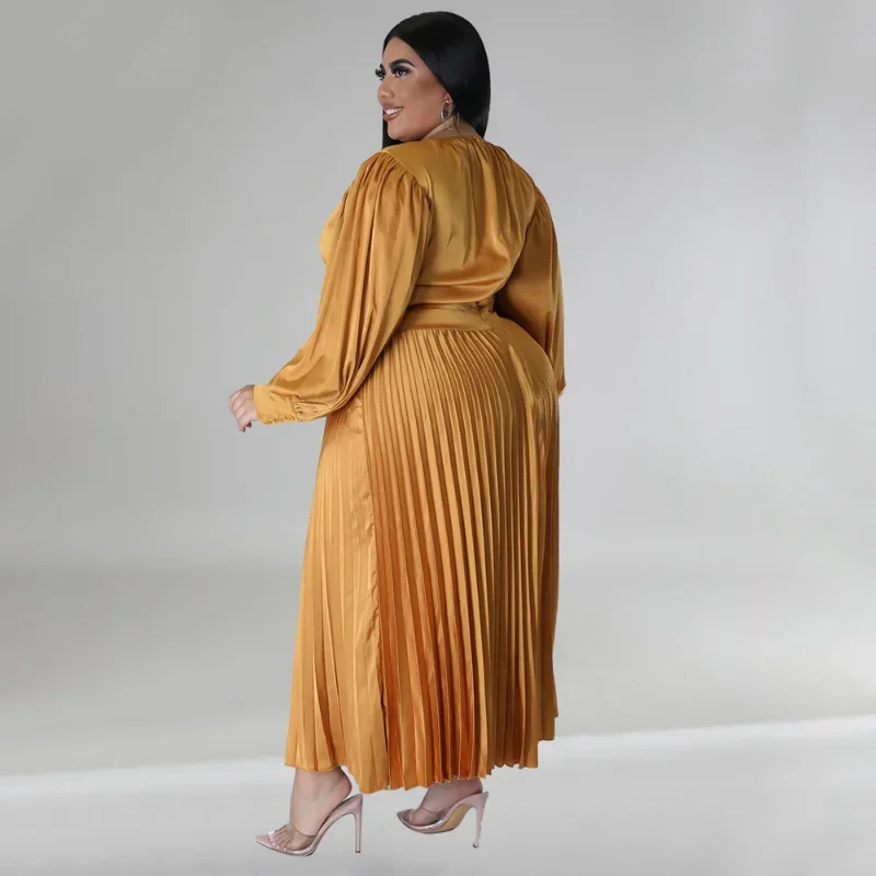 KEXU Women Plus Size Dress Stretchy Pleated A-line Maxi Dresses Female Vintage Vestidos Sexy Clothing Elegant Party Dress