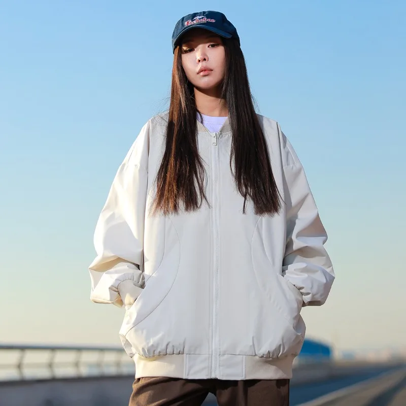Retro large pocket jacket for women, loose standing collar jacket for men