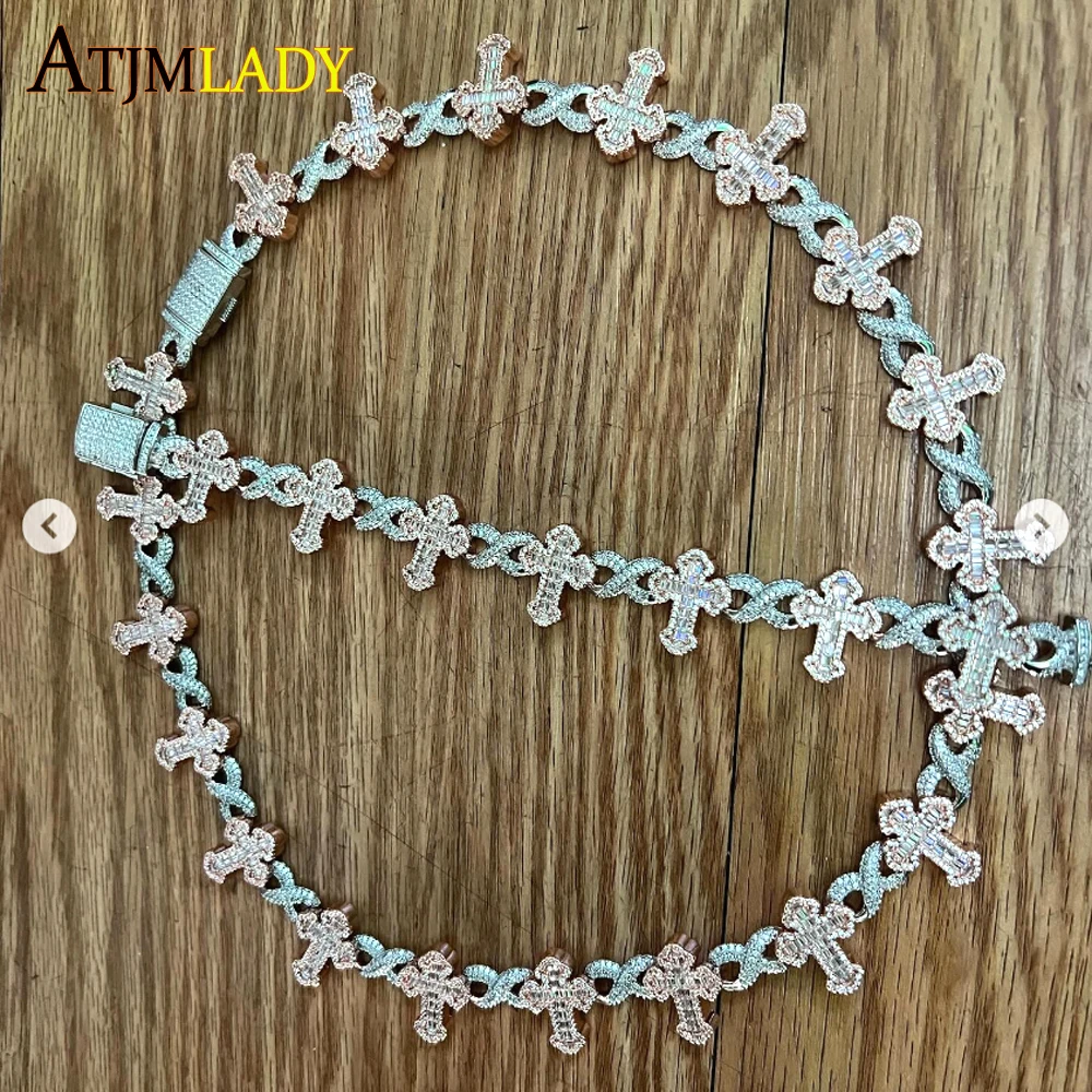 Big Wide Iced Out Infinity Cross Necklace for Men Women Two Tone Color Bling Cubic Zirconia Paved Cz Charm Chain Hip Hop Jewelry