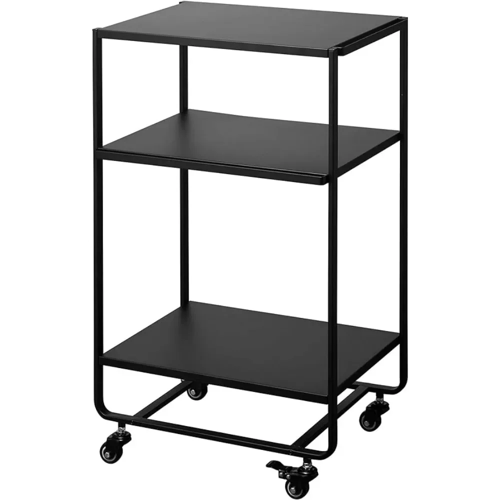 Portable Trolley Shelf Black One Size Home Furniture Home 3-Tier Storage Utility Kitchen/Bathroom | Steel | Rolling Carts Cart