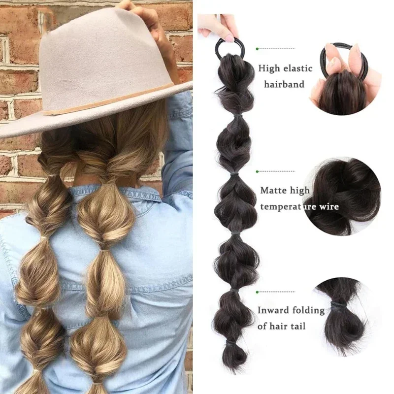 One Pieces of Wig Bun Bubble Hair Extensions Lantern Ponytail with Hair Tie Synthetic Hairpiece for Women Girls Braided Wigs