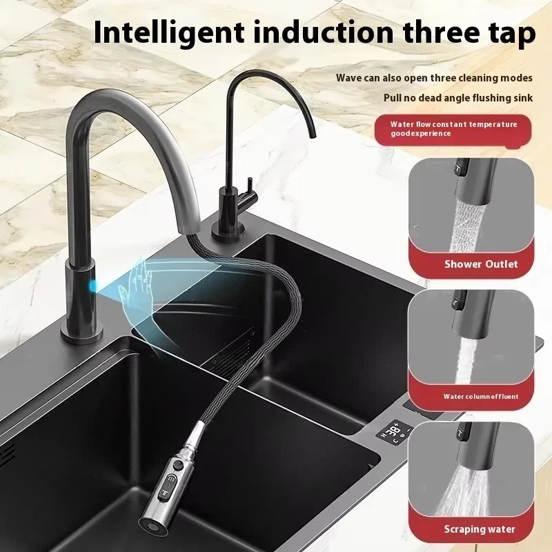 Intelligent Water Catalyst Double Slot Fruit and Vegetable Disinfection and Washing Basin Stainless Steel Kitchen Sink