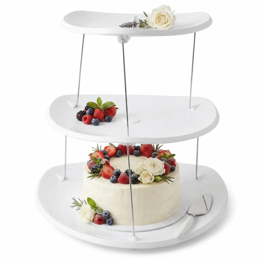 Food Grade Resin Dessert Stand Three Tier Stable Support Pole Serving Tray Detachable Tier Lightweight Cupcake Holder