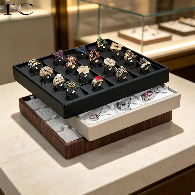 Affordable Luxury PU Leather Jewelry Tray for Rings Earrings and Pendants Storage and Display Tray for Countertop and Home Use